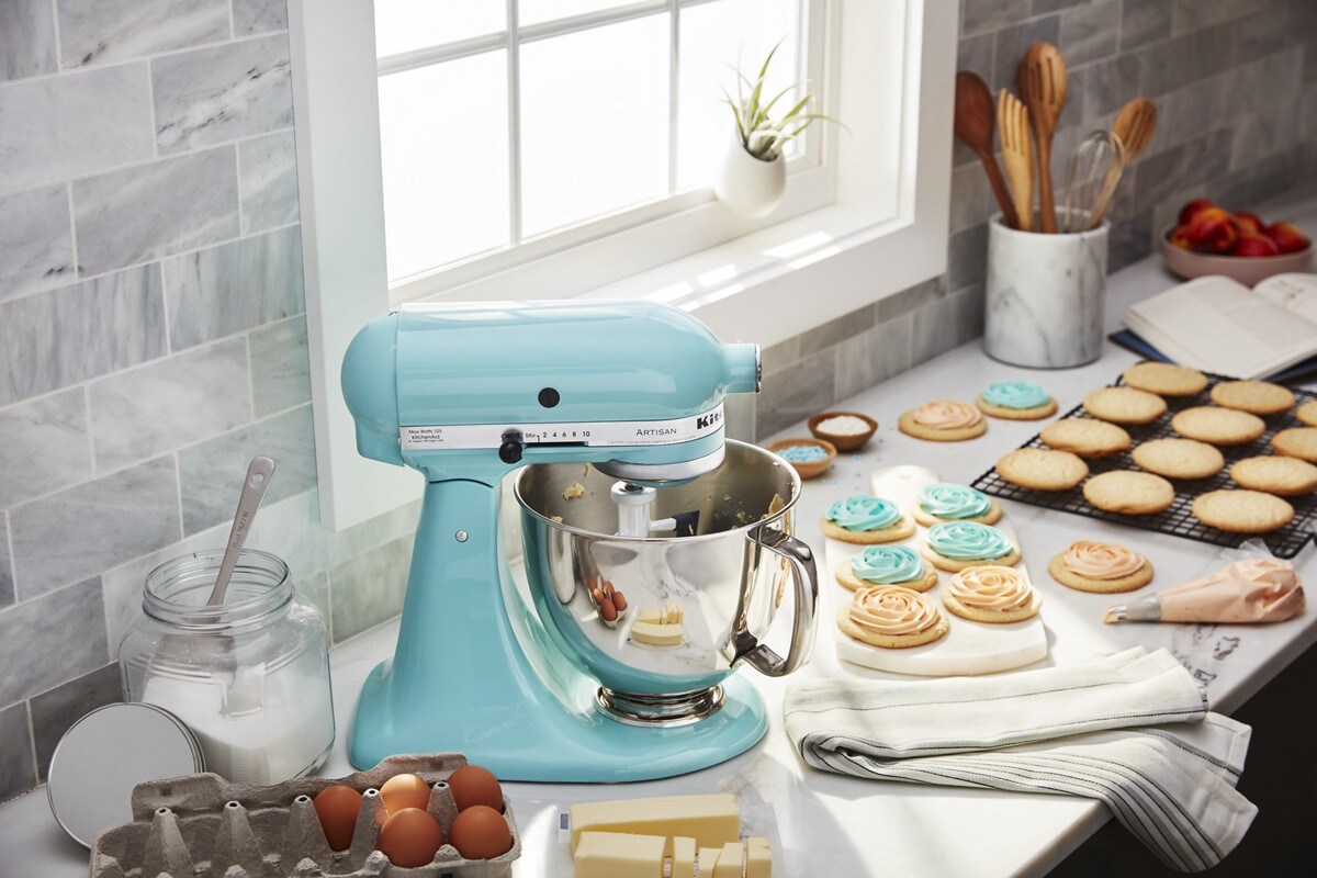 Value Bundle Artisan® Series 5 Quart Tilt-Head Stand Mixer with Flex Edge Beater - Aqua Sky - Image 3