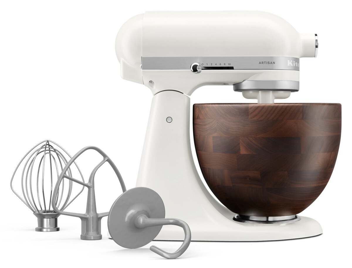 Artisan® Series 5 Quart Tilt-Head Stand Mixer with Walnut Wood Bowl - Porcelain White