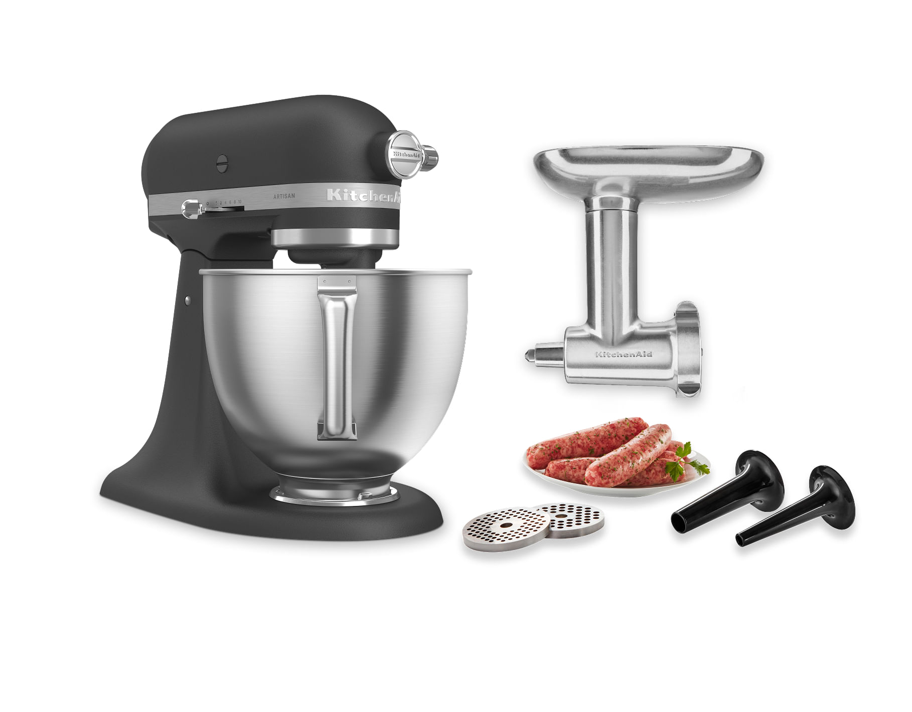 Artisan® 5-Qt Mixer with Premium Touchpoints & Metal Food Grinder Attachment - Cast Iron Black